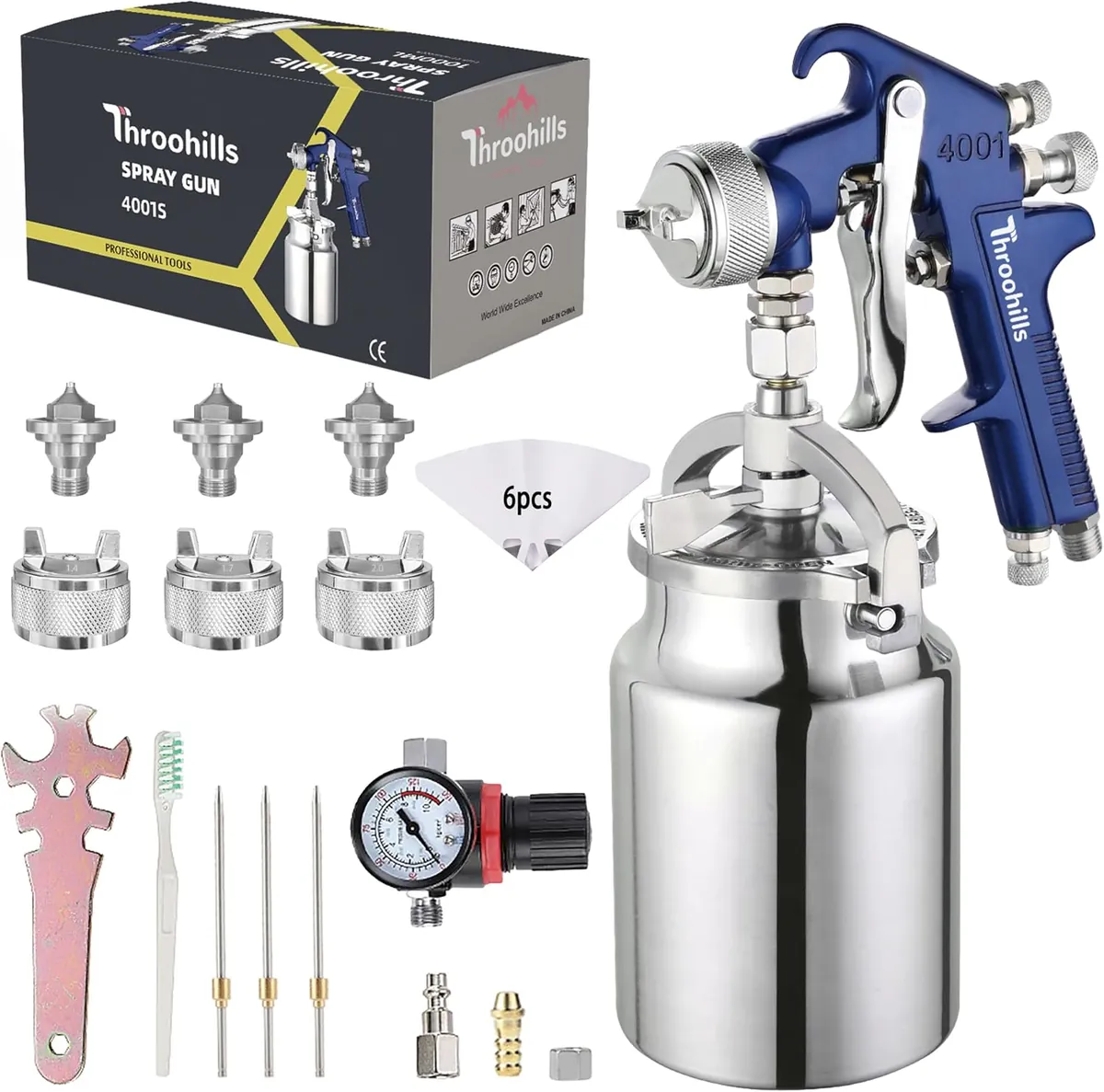Throohills 4001 Siphon Feed HVLP Spray Gun, 1000cc Cup